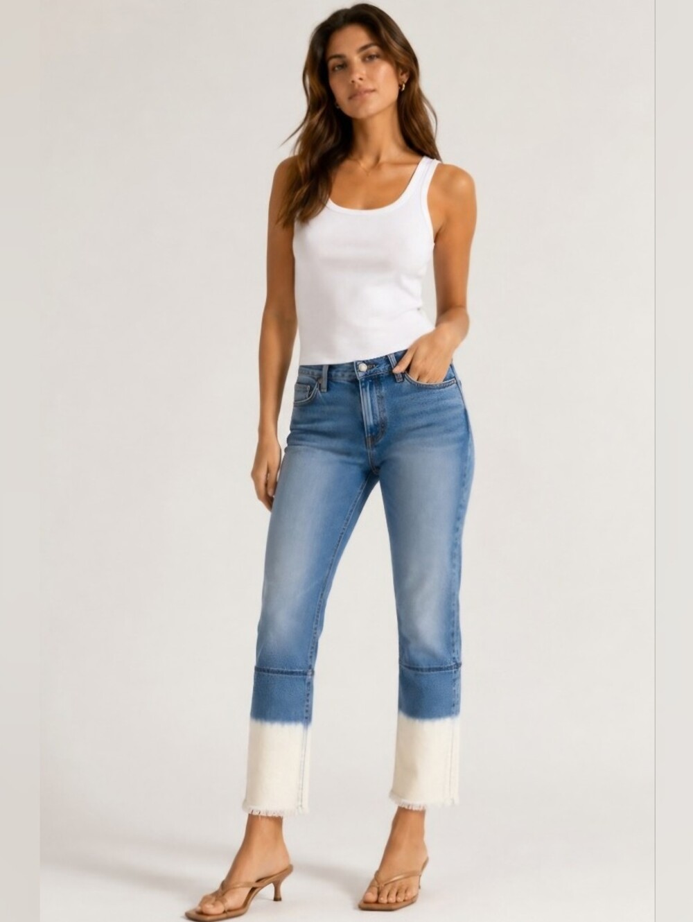 Derek Lam MILA Mid-Rise Girlfriend Jeans With White Dipped Hem 27 EUC